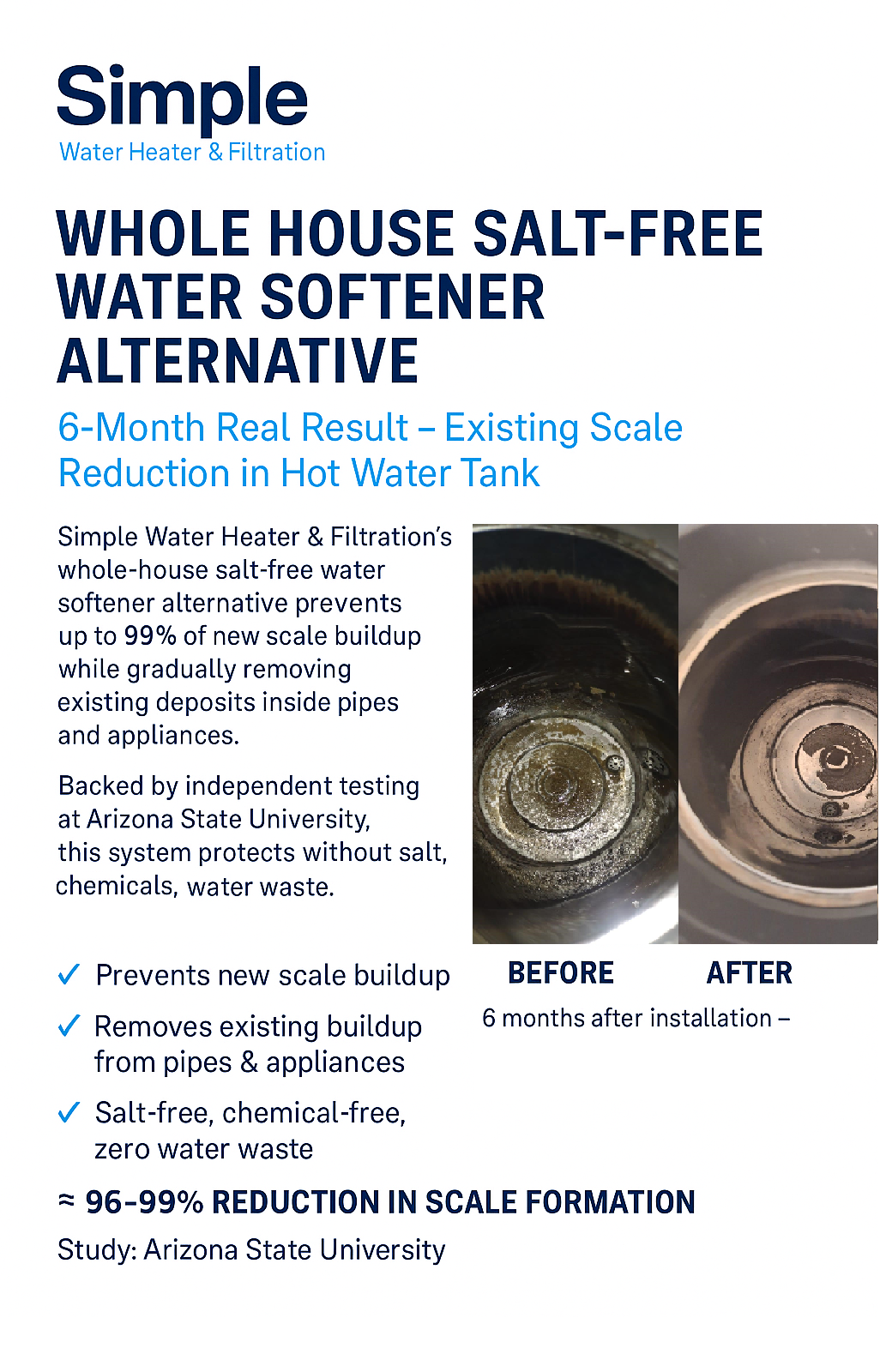 Scale buildup before and after 5-stage whole house filtration — 6 month result